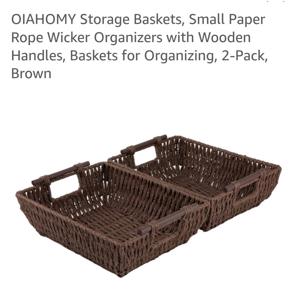 New Beautiful Brown Storage Baskets with Wooden Handles Great Gift